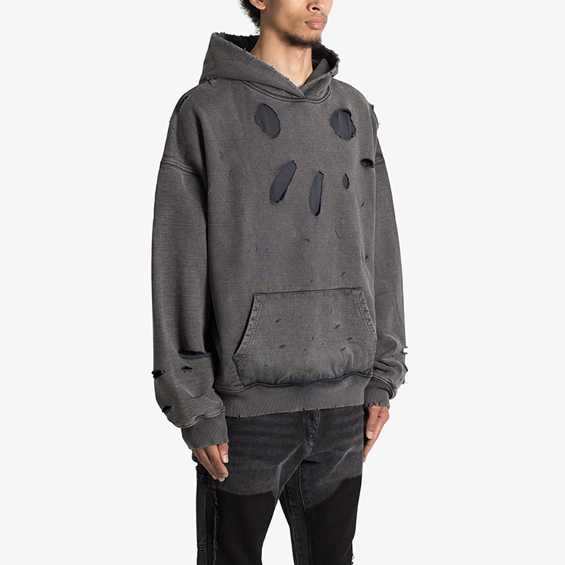 our destroyed hoodie mens combines retro casual wear with high-quality craftsmanship at hongfeng.